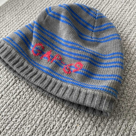 GAP Gray Cobalt Blue Striped Beanie Winter Hat - Picture 4 of 4